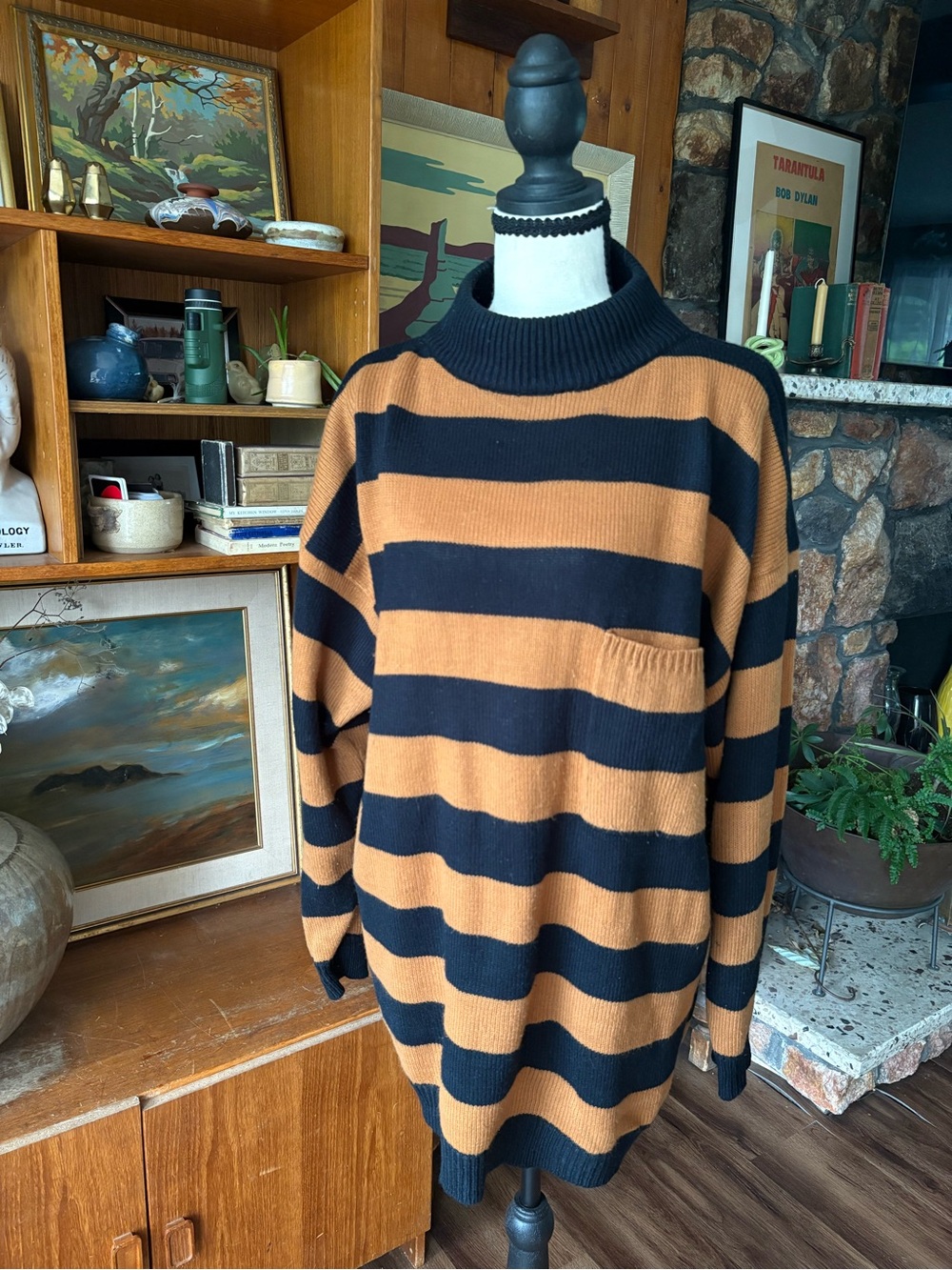 80s VTG Oversize Thick Stripe Pullover Sweater L